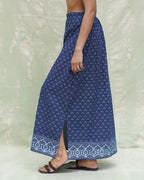 Malati Blue Handblock Print Cotton Skirt - INDI
