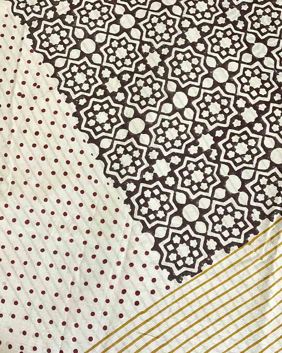 Badal Pe Paon Ivory Block Printed Cotton Saree - WW