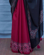 Binodini Black With Maroon Handblock Printed Cotton Saree - Soil
