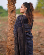 Nightscented Orchids Blockprinted Cotton Saree-WWB