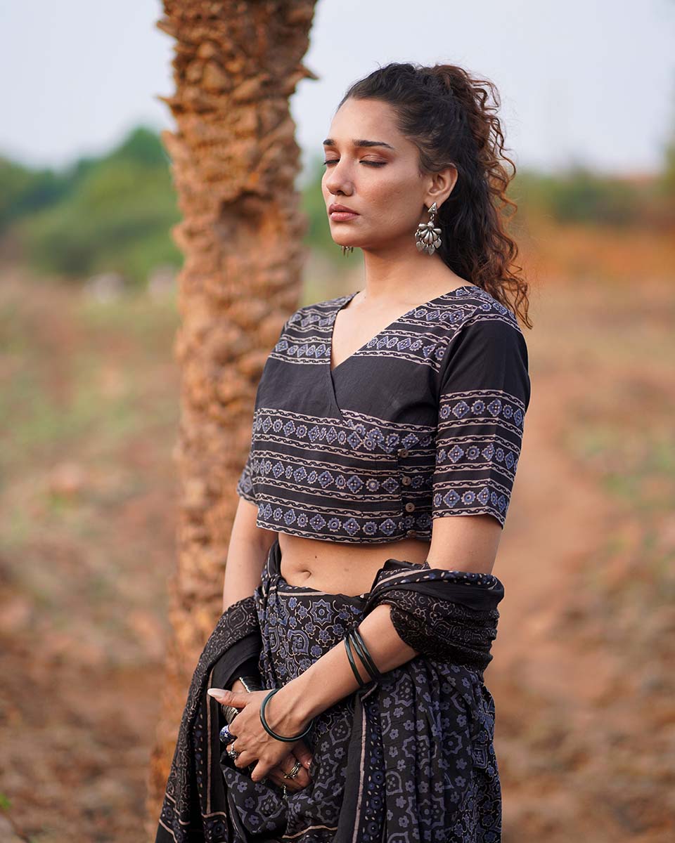 Starry Tulips Blockprinted Cotton Blouse-WWB