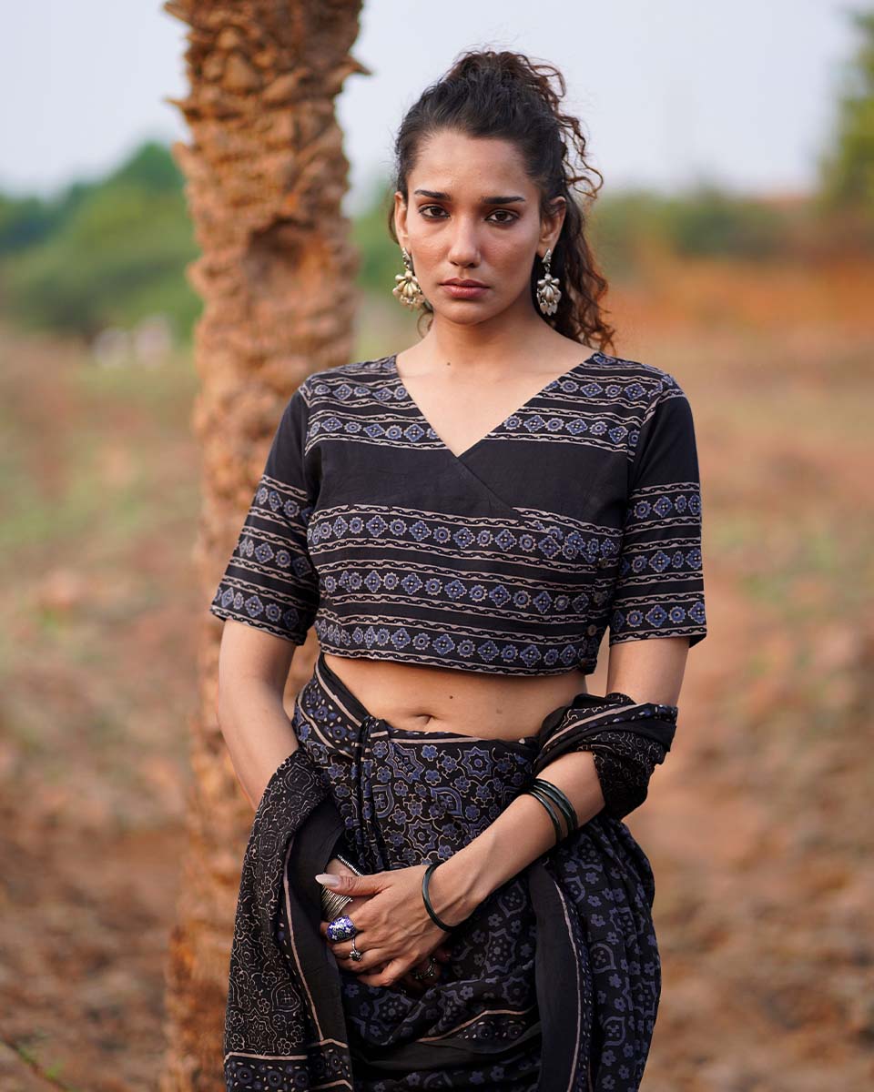 Starry Tulips Blockprinted Cotton Blouse-WWB