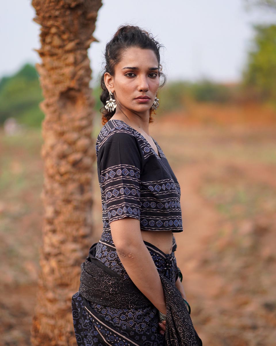 Starry Tulips Blockprinted Cotton Blouse-WWB