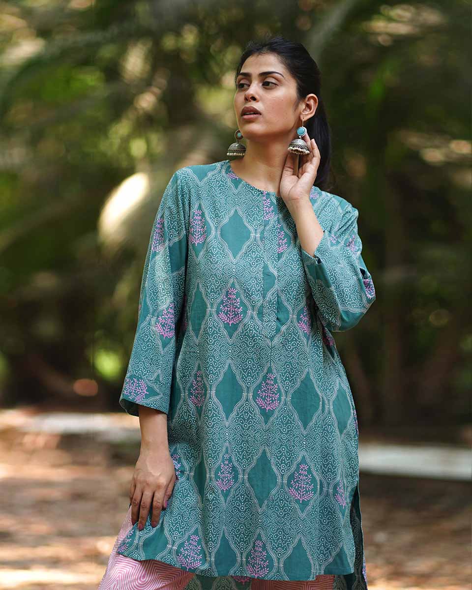 Teal Green Kurti | Cotton Kurti For Summer | Chidiyaa