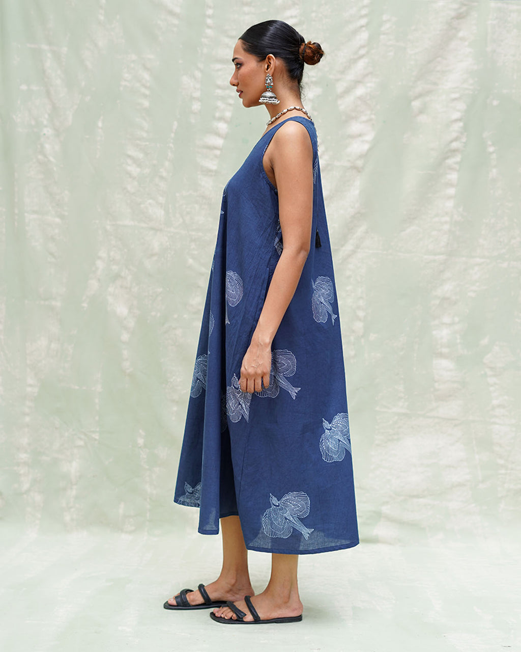 Adana Malhar Blue Handblock Print Cotton Dress - INDI