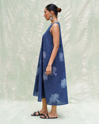 Adana Malhar Blue Handblock Print Cotton Dress - INDI