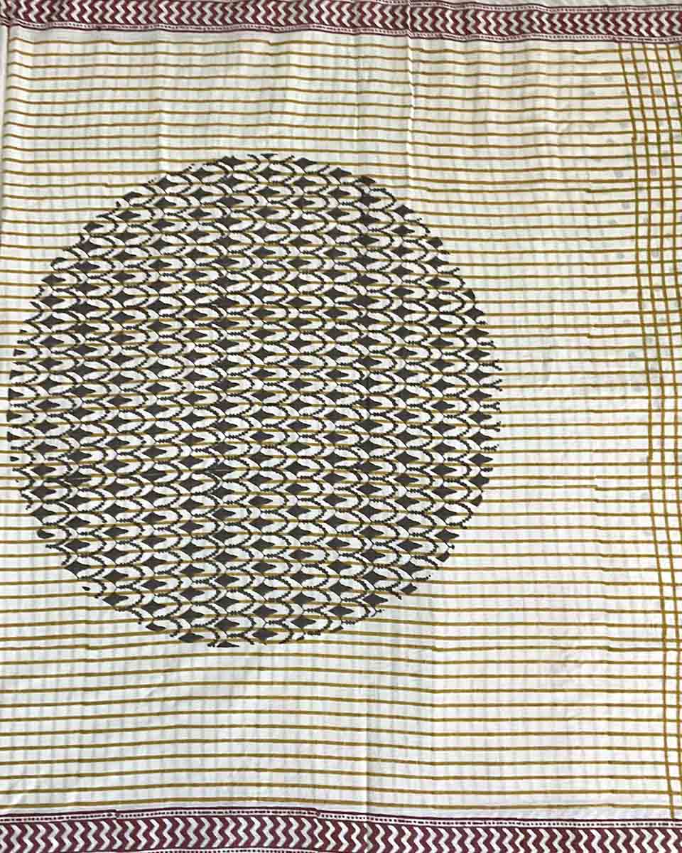 Lehraata Sa Ivory Hand Block Printed Cotton Saree - WW