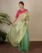 Ishya Green Handwoven Linen Zari Saree - Eknoor