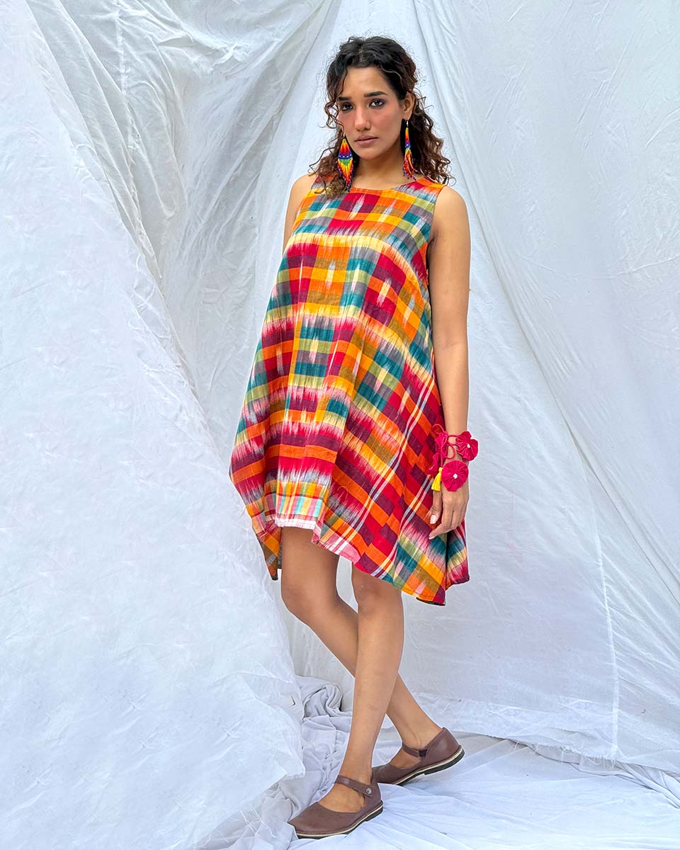 Leelabali Gamcha Cotton Dress - GMC