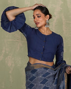 Sanjani Blue Handblock Print Cotton Blouse - INDI