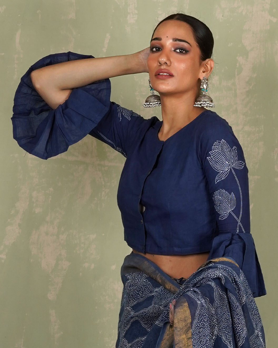 Sanjani Blue Handblock Print Cotton Blouse - INDI