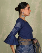 Sanjani Blue Handblock Print Cotton Blouse - INDI
