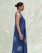 Adana Malhar Blue Handblock Print Cotton Dress - INDI