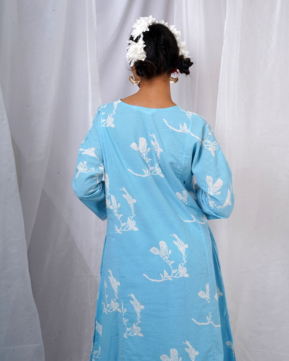 Tia Blue Hand Block Printed Kurta Set-BAD