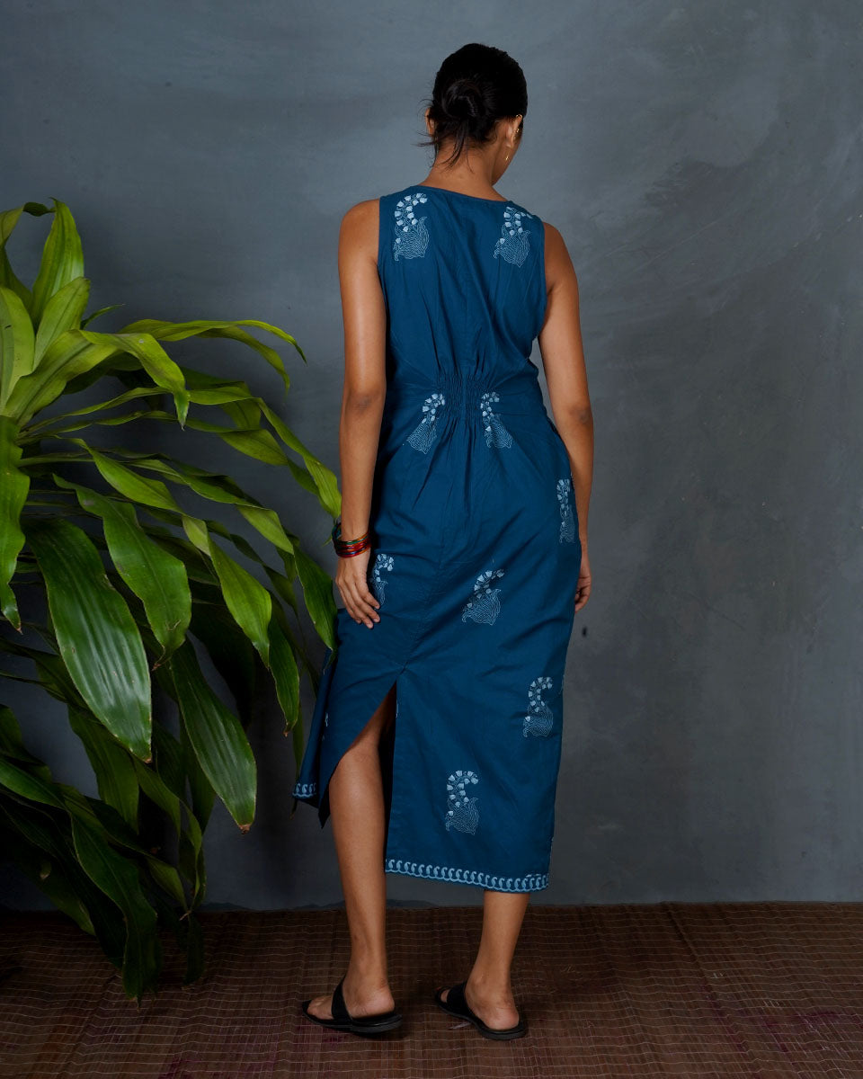 Neeraja Teal Green Hand Block Printed Dress-MYA