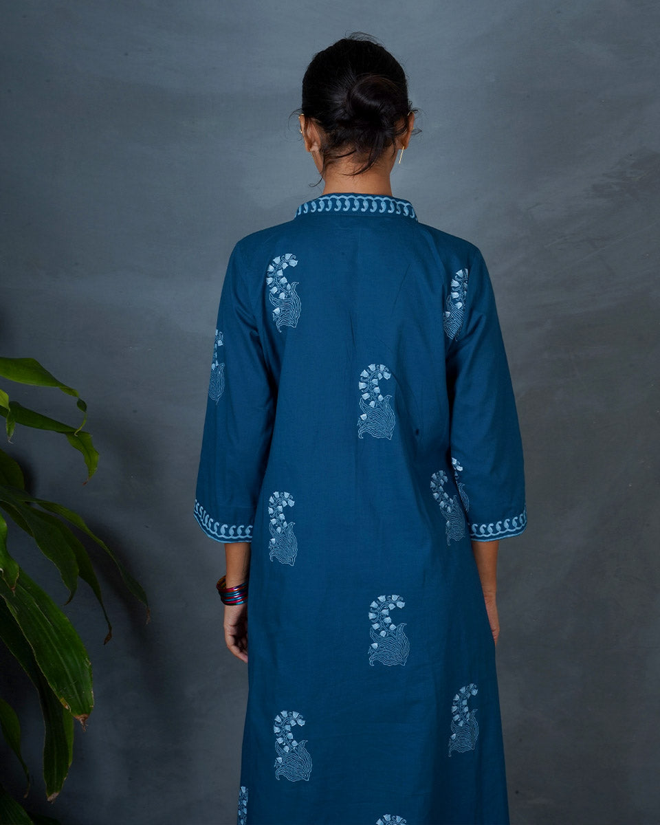 Abhrini Teal Green Hand Block Printed Kurta -MYA