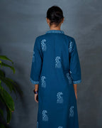 Abhrini Teal Green Hand Block Printed Kurta -MYA