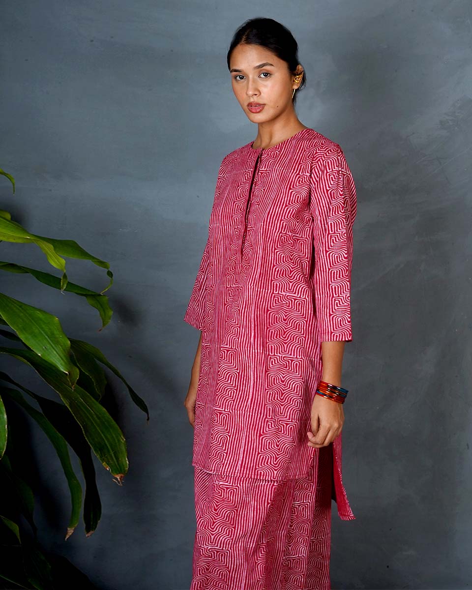 Tarini Red Hand Block Printed Top-MYA