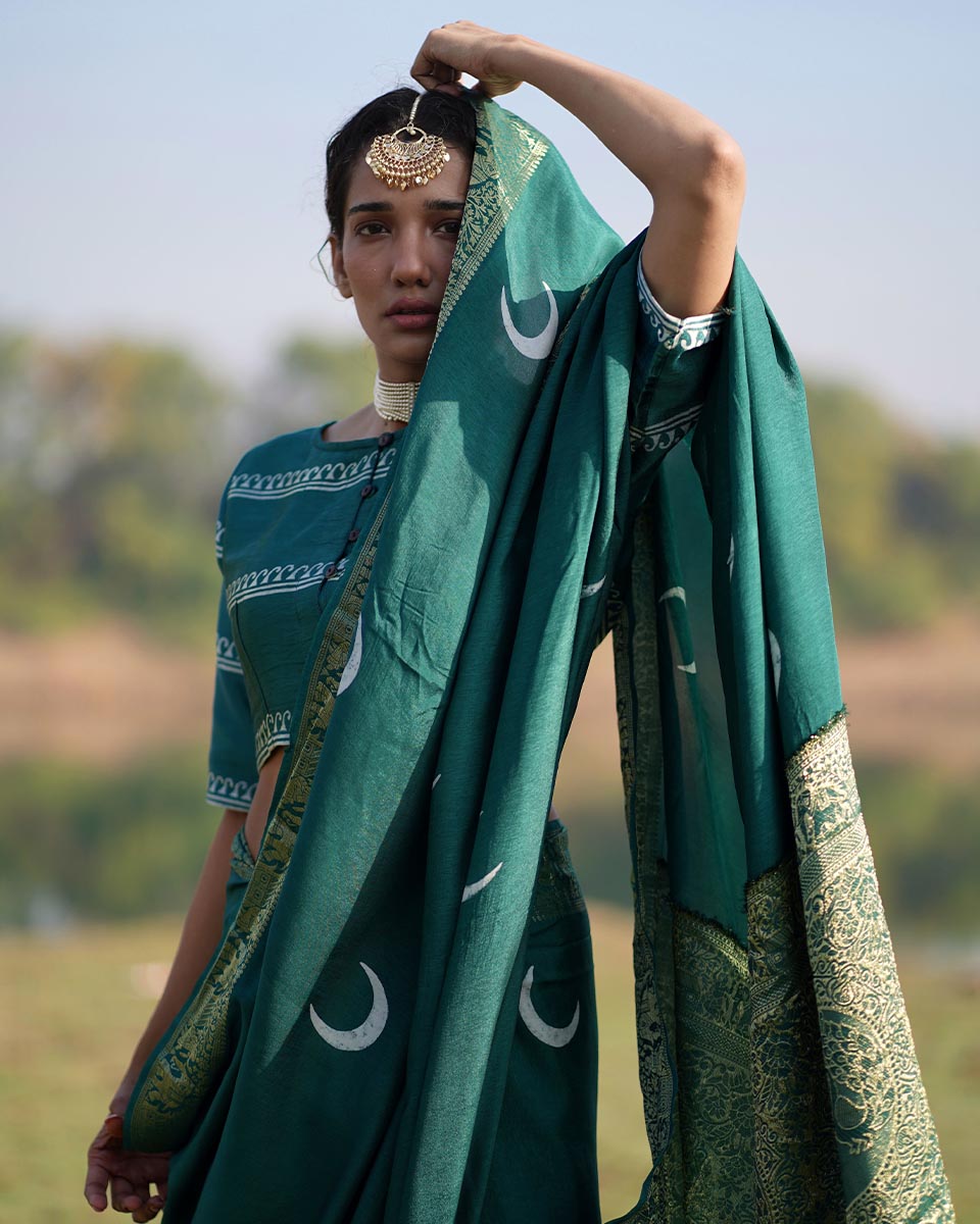 Bansari Blockprinted Dola Silk Saree - RB