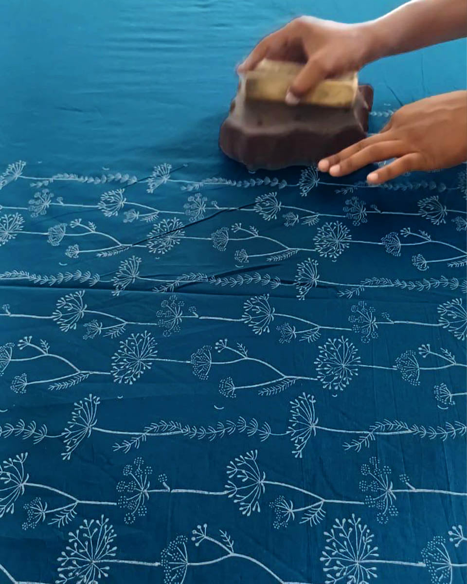 Sia Teal Green Hand Block Printed Saree-MYA