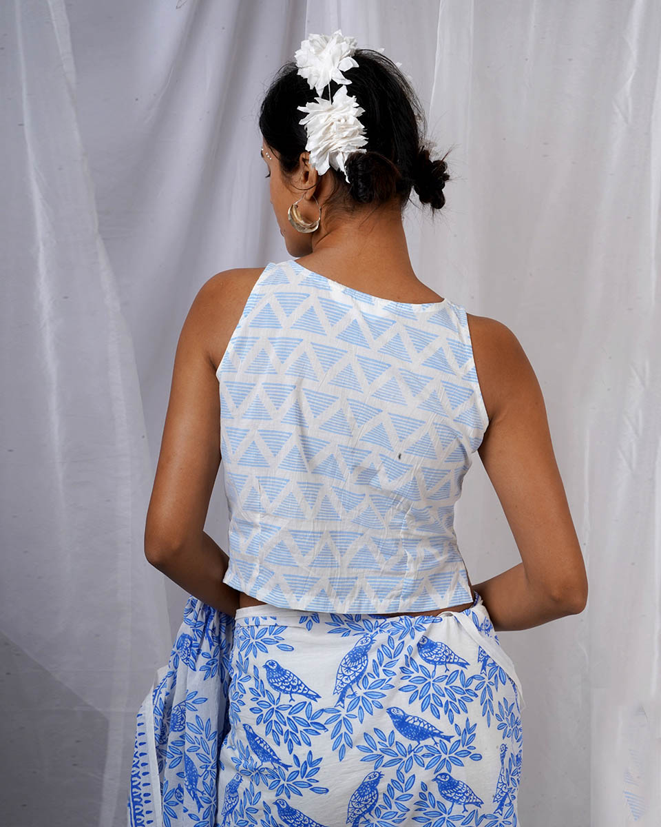 Pihu Ivory Hand Block Printed Blouse-BAD