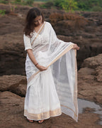 Cloudberry Kota Doria Ivory Block Printed Saree - SFD