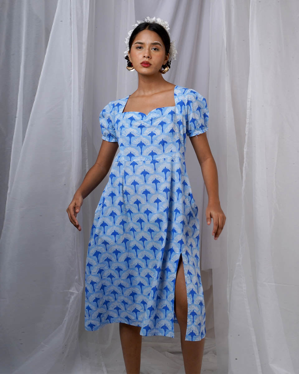 Ishani Blue Hand Block Printed Dress-BAD