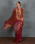 Urvi Maroon Handblock Linen Saree - TARA