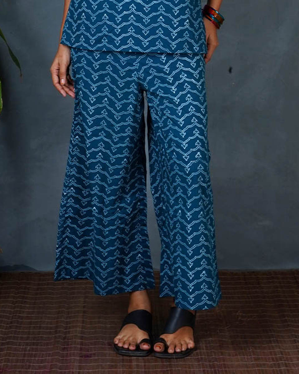 Snehal Teal Green Hand Block Printed Bottom Pant-MYA