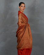 Glow On Red Handwoven Linen Saree - TARA