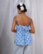 Varsha Ivory Blue Hand Block Printed Top-BAD