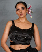 Rise Bright Black Mashru Silk Blouse - TARA