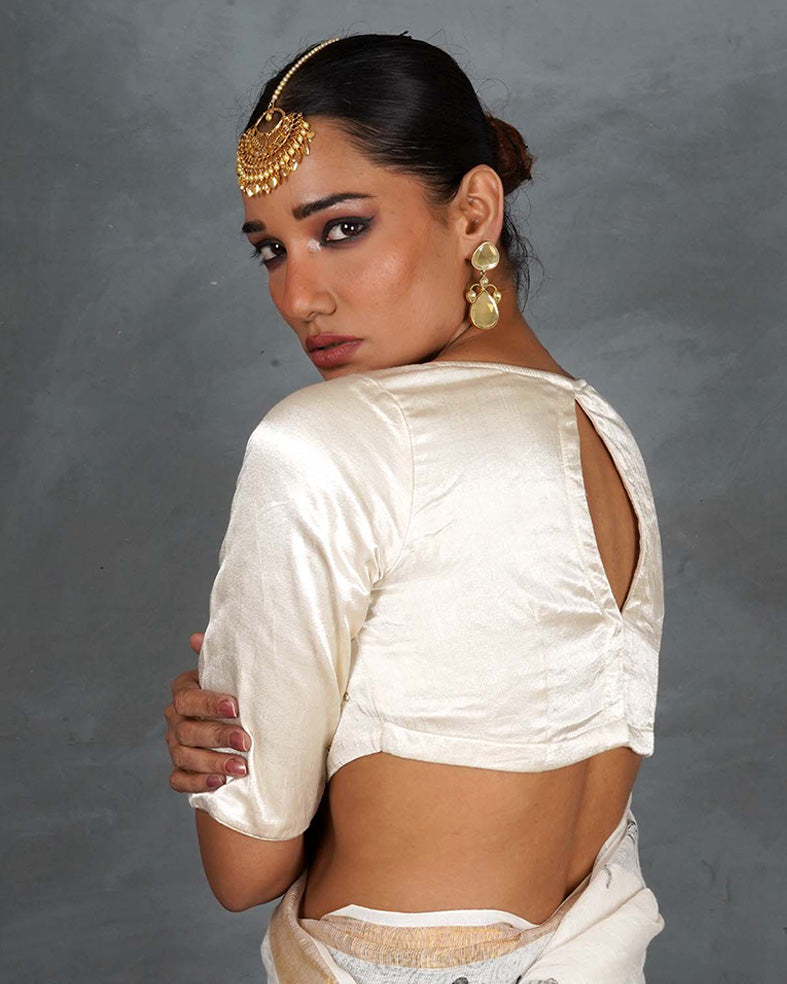 Mahira Ivory Mashru Silk Blouse - TARA