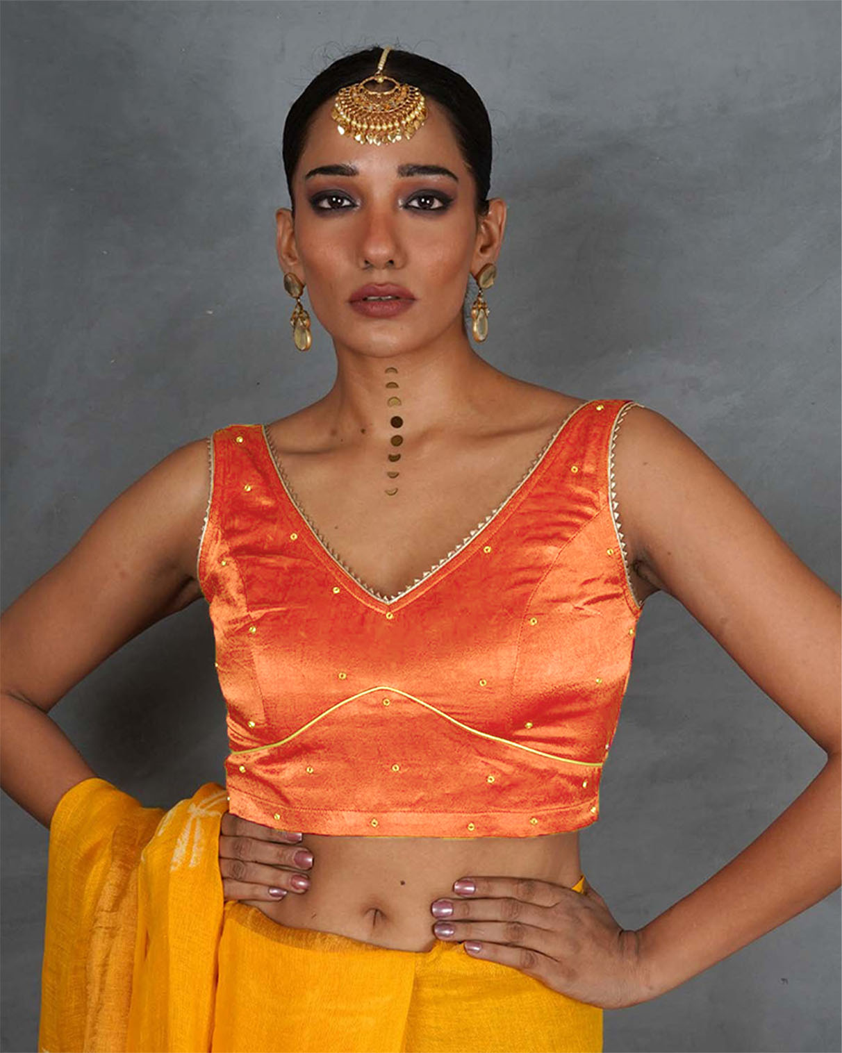 Rivya Orange Mashru Silk Blouse - TARA