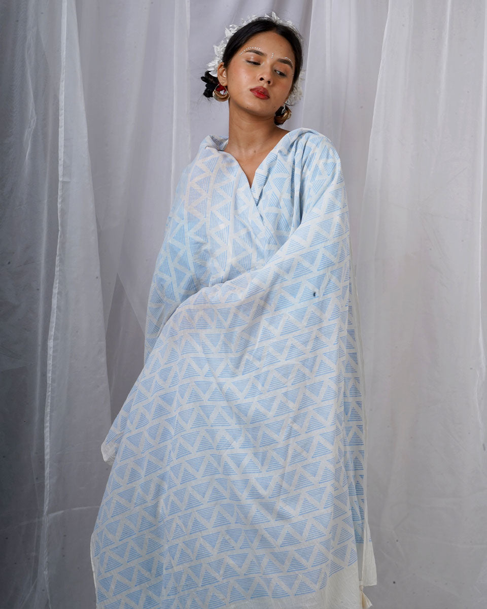 Chikki Blue Hand Block Printed Dupatta-BAD