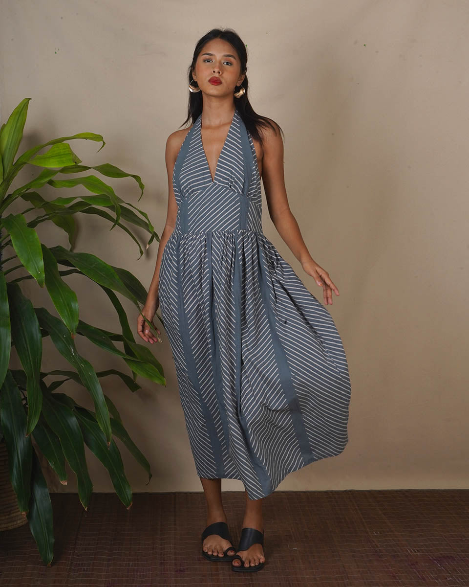 Lunar Hush Grey Block Printed Dress - BMS