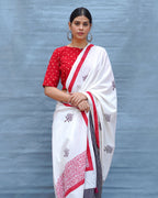 Moon & Mist Black & White Handblock Print Cotton Saree - MIS