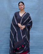 Mrinal Black With Maroon Handblock Printed Cotton Saree - Soil