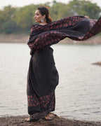 Rahi Black Block printed Modal Silk Saree - Jaisal