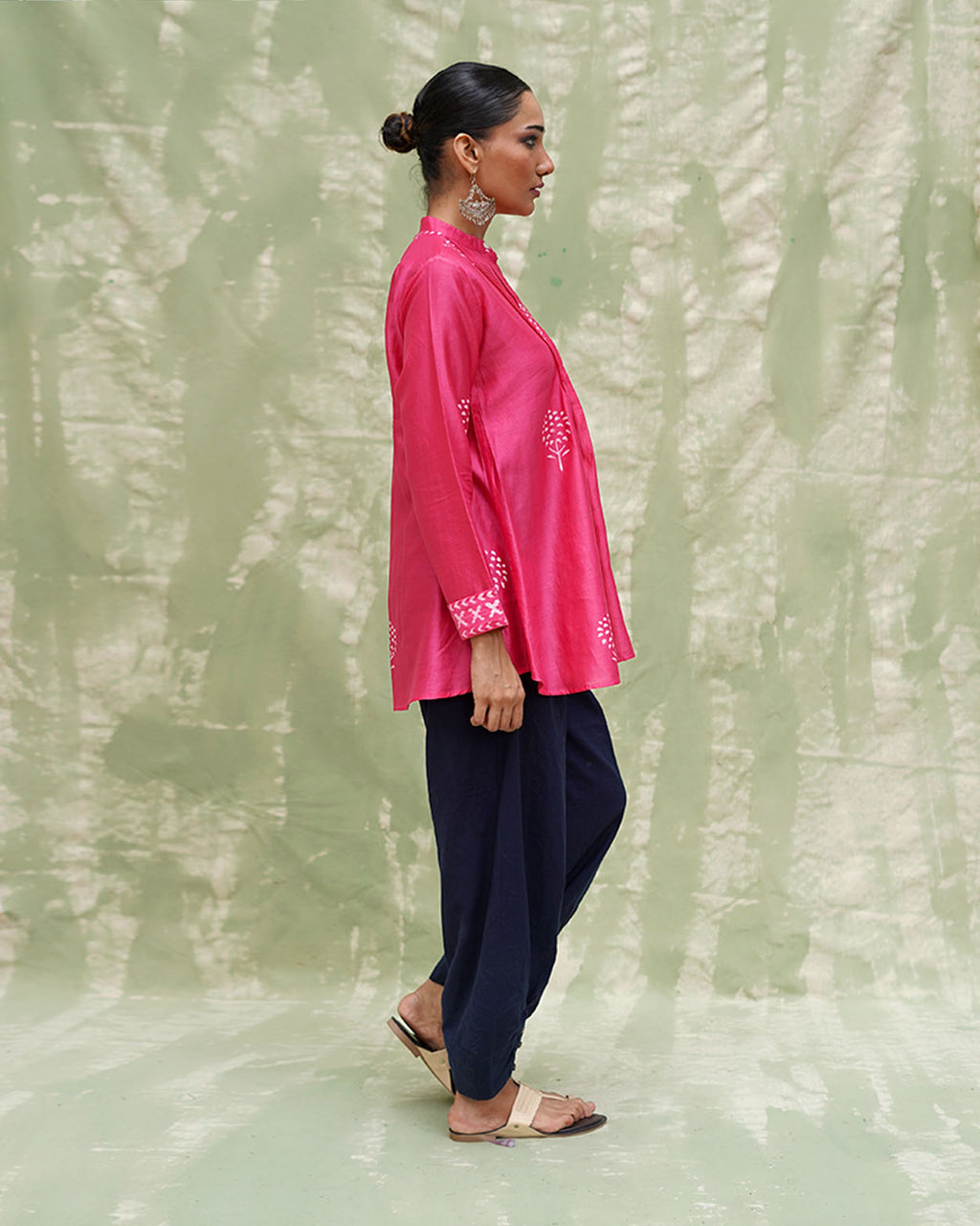 Tera Khumaar Pink Handblock Printed Chanderi Silk Kurti - CHD