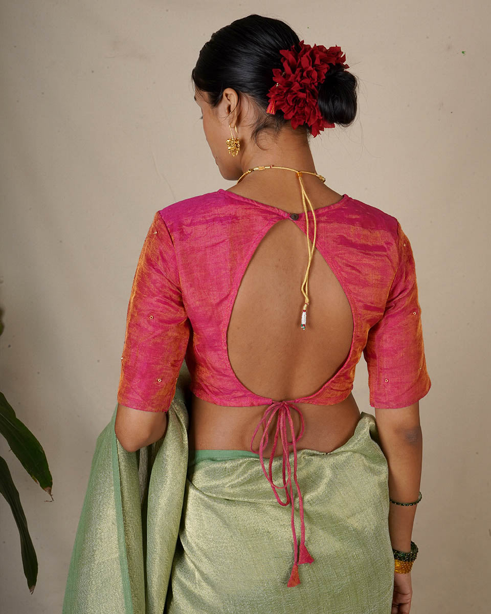 Seher Handwoven Linen Zari Blouse - Eknoor