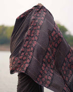 Rahi Black Block printed Modal Silk Saree - Jaisal