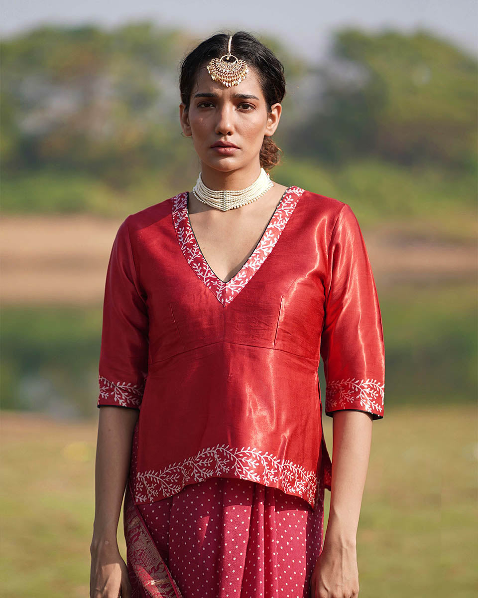 Madhav Blockprinted Mashru Silk Blouse - RB