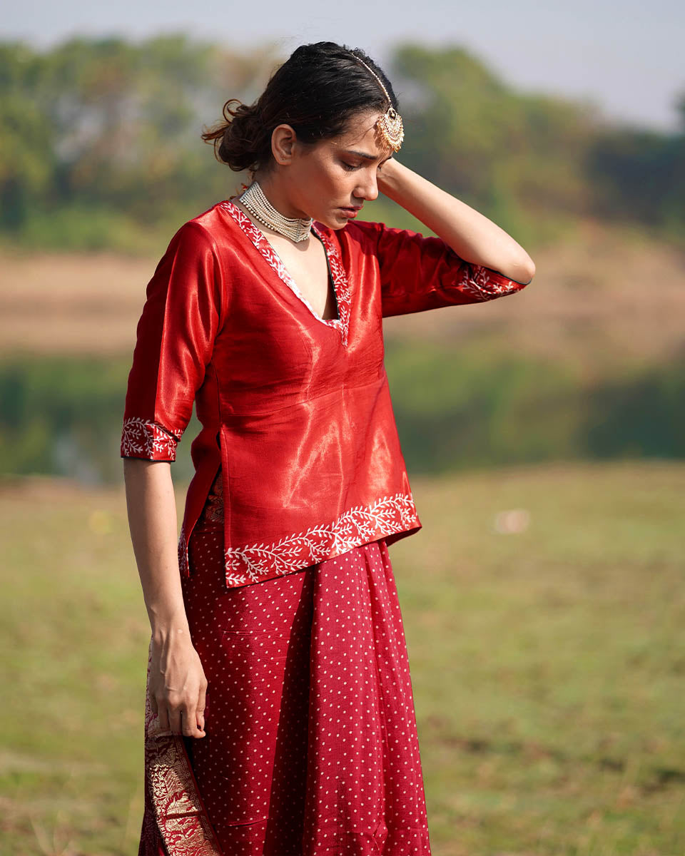 Madhav Blockprinted Mashru Silk Blouse - RB