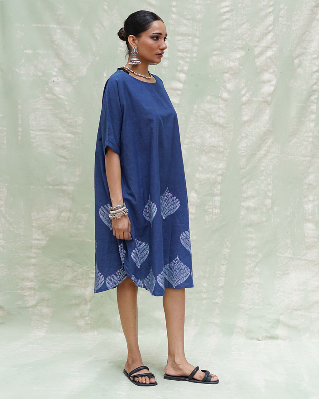 Megh Malhar Blue Handblock Print Cotton Dress - INDI