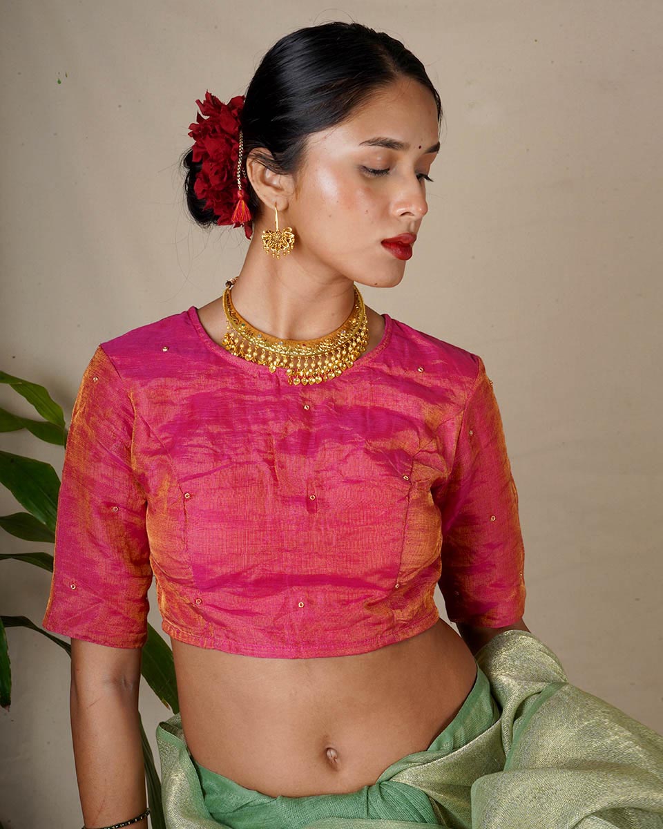 Seher Handwoven Linen Zari Blouse - Eknoor