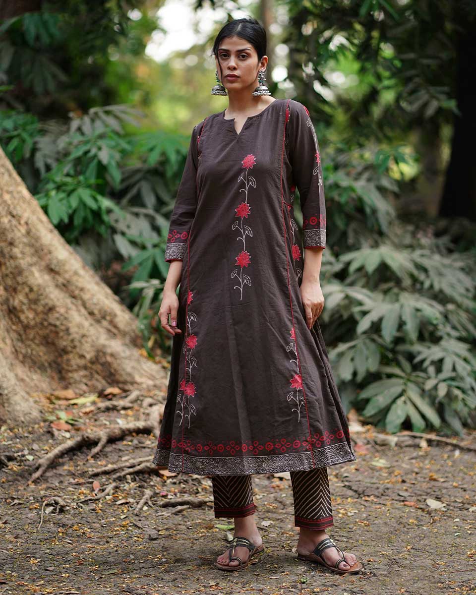 Badal Si Tu Brown Block Printed Cotton Kurti - WW