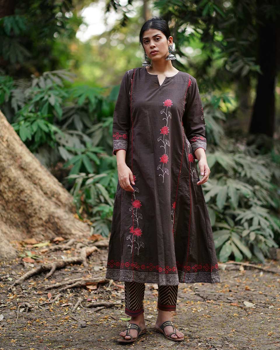 Badal Si Tu Brown Block Printed Cotton Kurti - WW