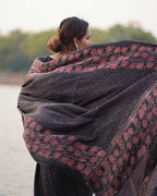 Rahi Black Block printed Modal Silk Saree - Jaisal