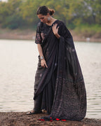 Ahima Black Block printed Modal Silk Saree - Jaisal